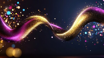 Wall Mural - Colorful Glitter Wave with Bokeh Effect in Dark Background