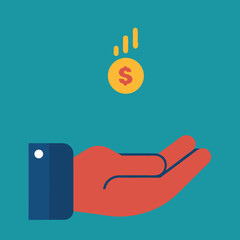 Hand holding money, a flat vector icon illustrating business and technology communication