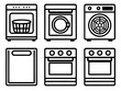 © NEWJ - Collection of stylized white kitchen appliance icons on a black background