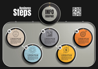 Wall Mural - 5 step circle infographic template for business presentation, timeline, workflow, clean vector illustration for report and analysis, corporate diagram, not made by AI