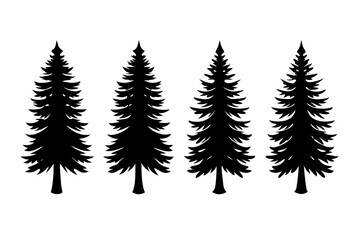 set of cedar tree vector silhouette illustration isolated on white background