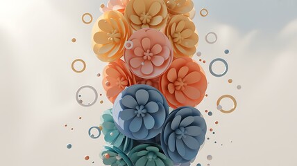 Wall Mural - abstract floral arrangement with pastel colors and geometric shapes image