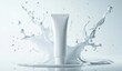 © Ado - White tube of product amidst milk splash
