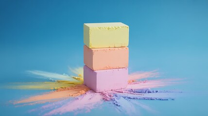 Wall Mural - pastel colored chalk blocks stacked with powder explosion image