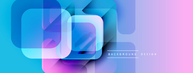 Wall Mural - abstract geometric shapes overlap. blue, purple, pink gradients create modern design. minimalist ban