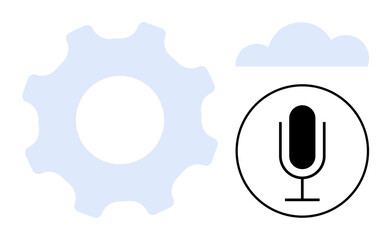 Wall Mural - microphone icon, cloud shape, and gear symbol representing voice command, automation, and technology