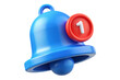 © Nur - Blue 3d notification bell icon with red badge and number one isolated on transparent background