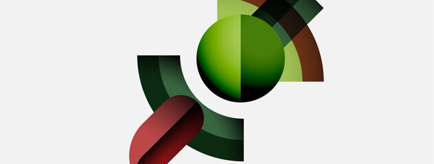 Wall Mural - abstract shapes overlap, creating dynamic composition. green, brown, dark tones dominate neutral bac