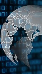 Wall Mural - animation of globe and binary code on black background