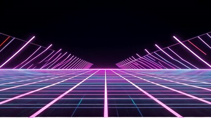 Canvas Print - retro futuristic neon grid highway