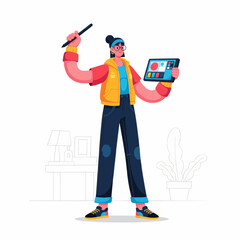 vector illustration of a creative graphic designer character