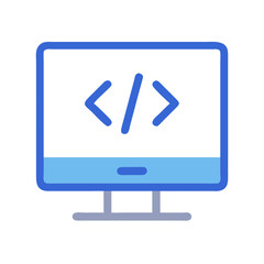 blue monitor displaying code on a black background illustration