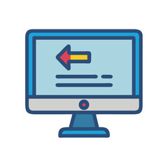 Blue computer screen with left arrow and text icon