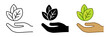 © Poeticus - Nature & sustainability icon set; eco hand with leaves. Symbol for natural ingredients, organic farming, environmental care, or green product branding. Adjustable stroke weight vectors.