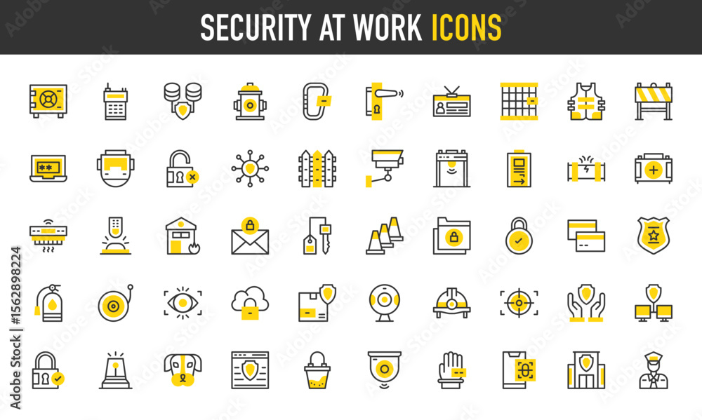 Security at work vector icons. such as Security, Target, Gas Leak ...