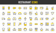 © Picvault - Restaurant vector icons. such as Cutlery, Recommended, Food Container, Dustbin, Chef, Credit Card, Menu, Cake, Chef Hat, Terrace, Salt And Pepper, Donut, Apron, Sushi illustration.