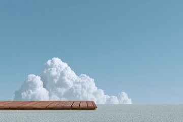 Wall Mural - pixel-art airship dock in clouds wooden deck tiles and distant sky