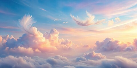 Wall Mural - Serene Sunset Cloudscape  Feathery Wisps Drifting Through a Pastel Sky at Golden Hour
