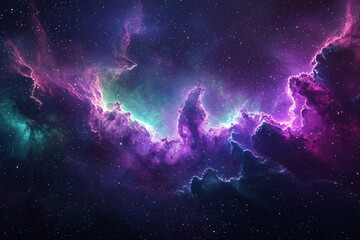 Wall Mural - cosmic nebula vibrant purple and teal space cloudscape starry night background