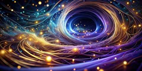 Wall Mural - Abstract swirling luminous threads and glowing particles create a mesmerizing cosmic vortex