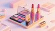 © tourinn - Elegant Makeup Display with Lipsticks and Eyeshadow Palette on Reflective Surface
