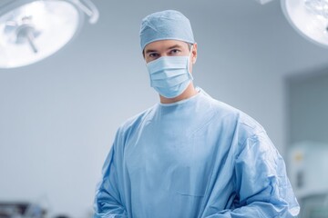 Wall Mural - trauma surgeon wearing mask and gloves preparing for surgery in sterile room