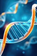 Wall Mural - abstract futuristic dna double helix structure with glowing elements in blue and orange