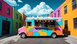 © fahmi - Vibrant Food Truck on Colorful Street, Sunny Day