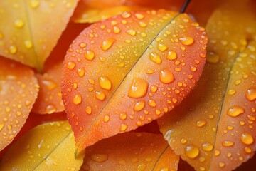 Wall Mural - Vibrant Autumn Leaves with Morning Dew - Nature's Colorful Details for Seasonal Design