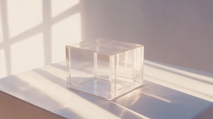 Transparent cube on a light surface.