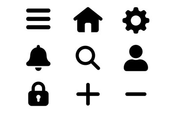 Wall Mural - minimalist black icons set: home, settings, search, user, lock, menu, bell, plus, minus
