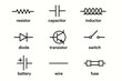 © ZubVector - Basic electronic components: resistor, capacitor, inductor, diode, transistor, switch, battery, wire, fuse