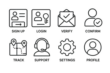 Wall Mural - user interface icons for sign up, login, verify, confirm, track, support, settings, profile
