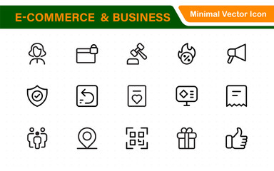 Wall Mural - E-Commerce set of web icons in line style. Online shopping icons for web and mobile app. Business, mobile shop, digital marketing, bank card, gifts, sale, delivery. Vector illustration
