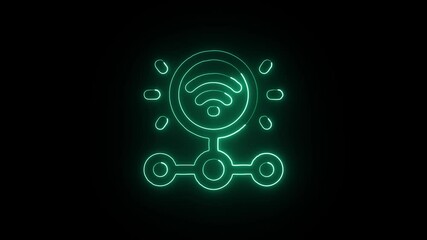 Glowing Network and Symbol in HD Video Neon Animation on Black Background