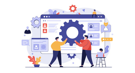 Wall Mural - teamwork in digital collaboration technology vector illustration for web design