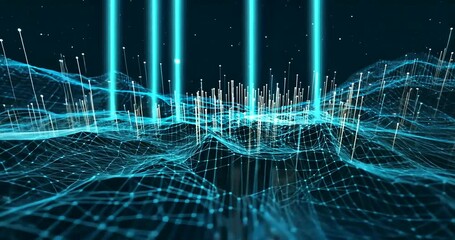 Wall Mural - abstract digital landscape with glowing lines and points representing data visualization and technol
