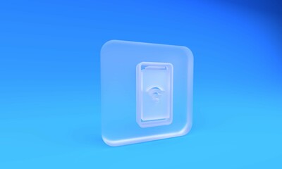 Wall Mural - frosted glass smartphone with free wi-fi wireless connection icon on blue background. wireless techn