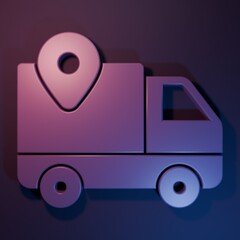 Wall Mural - purple delivery tracking icon isolated on purple-blue background. parcel tracking. minimalism concep