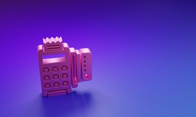 Wall Mural - pink pos terminal with inserted credit card and printed reciept icon isolated on purple-blue backgro