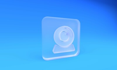 Wall Mural - frosted glass web camera icon isolated on blue background. chat camera. webcam icon. square frosted 