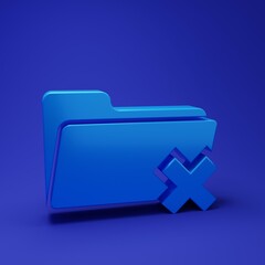Wall Mural - blue delete folder icon isolated on blue background. folder with recycle bin. delete or error folder
