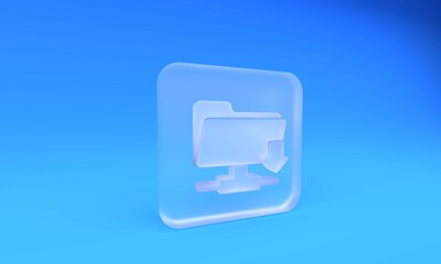 Wall Mural - frosted glass ftp folder download icon on blue background. software update, transfer protocol, route
