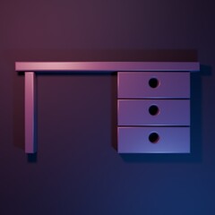 Wall Mural - purple office desk icon isolated on purple-blue background. minimalism concept. 3d render illustrati