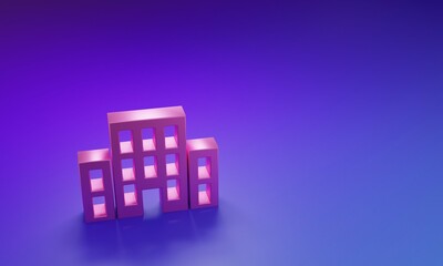 Wall Mural - pink house icon isolated on purple-blue background. home symbol. minimalism concept. 3d render illus