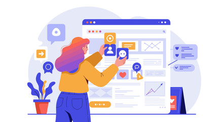 Wall Mural - social media management concept design in flat vector illustration style