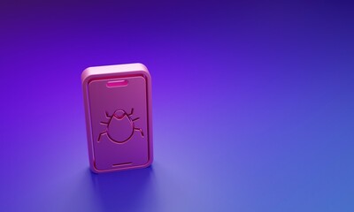 Wall Mural - pink system bug on mobile icon isolated on purple-blue background. code bug concept. bug in the syst
