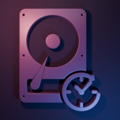 Wall Mural - purple hard disk drive with clockwise sign, data recovery icon isolated on purple-blue background. m