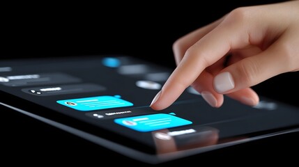Wall Mural - a hand interacting with a digital touch-based device interface.