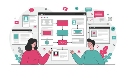 Business workflow automation concept vector illustration for web design and development